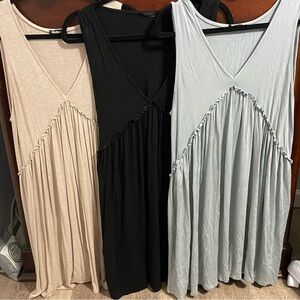 3 Heimish sleeveless v babydoll dresses knit flowy sage cream tan beige black L